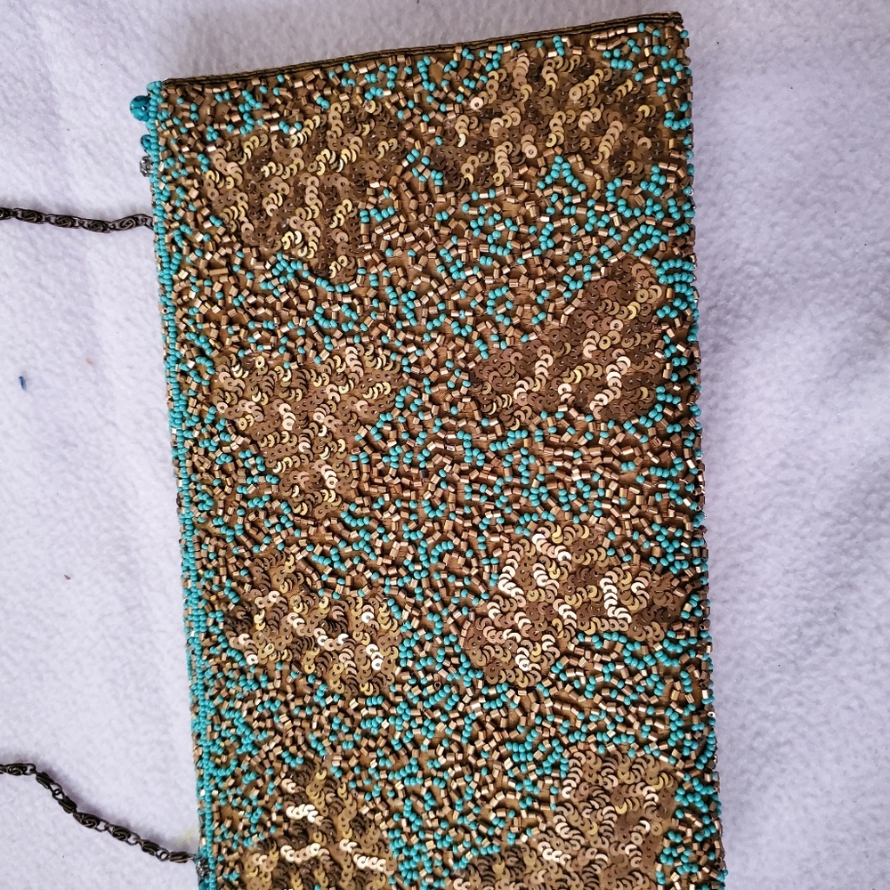 Crossbody clutch purse with rhinestones turquoise - Picture 4 of 5